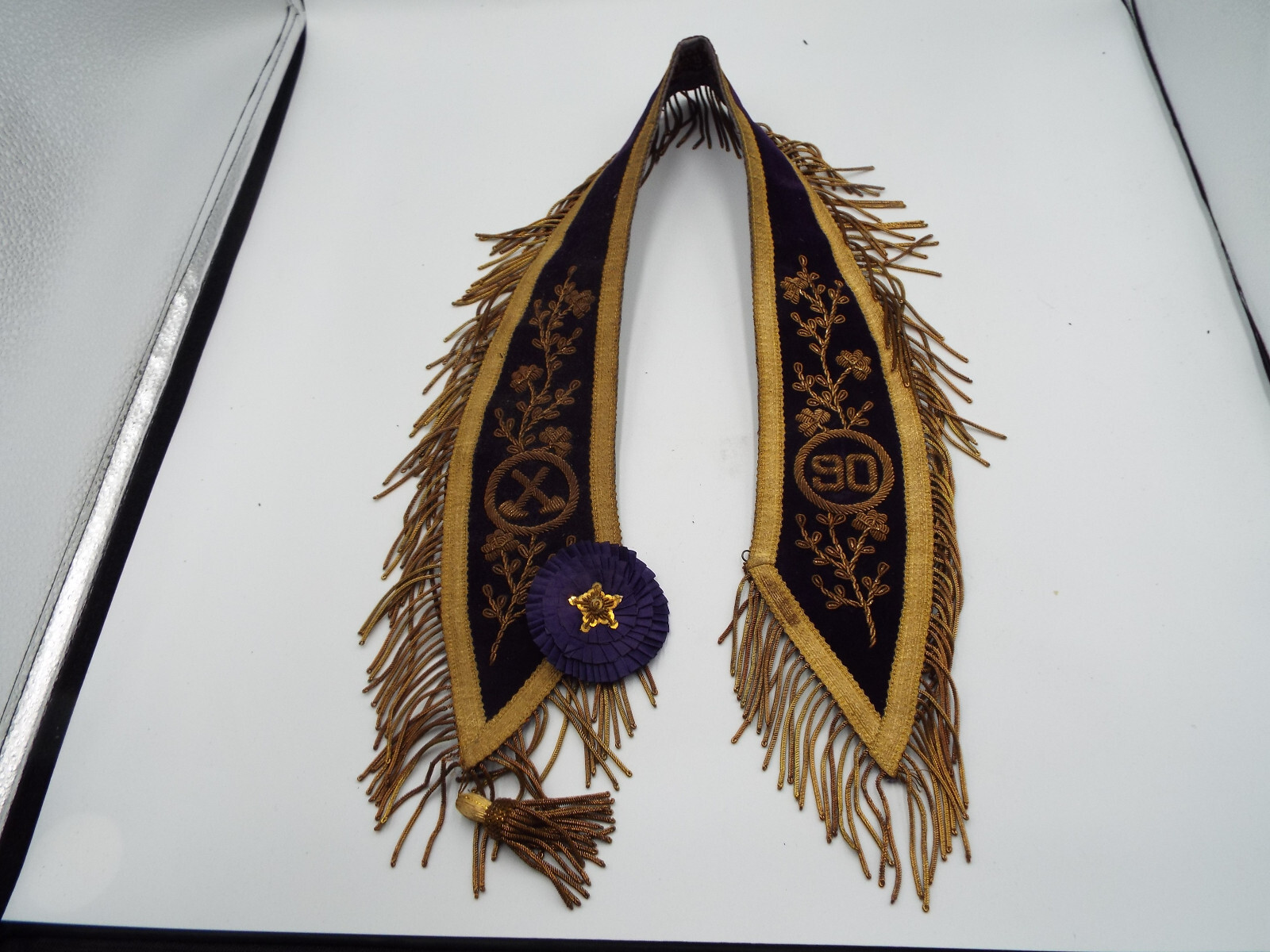 Rare 1890 Masonic Embroidered Sash in Original Box by Fuller Regalia
