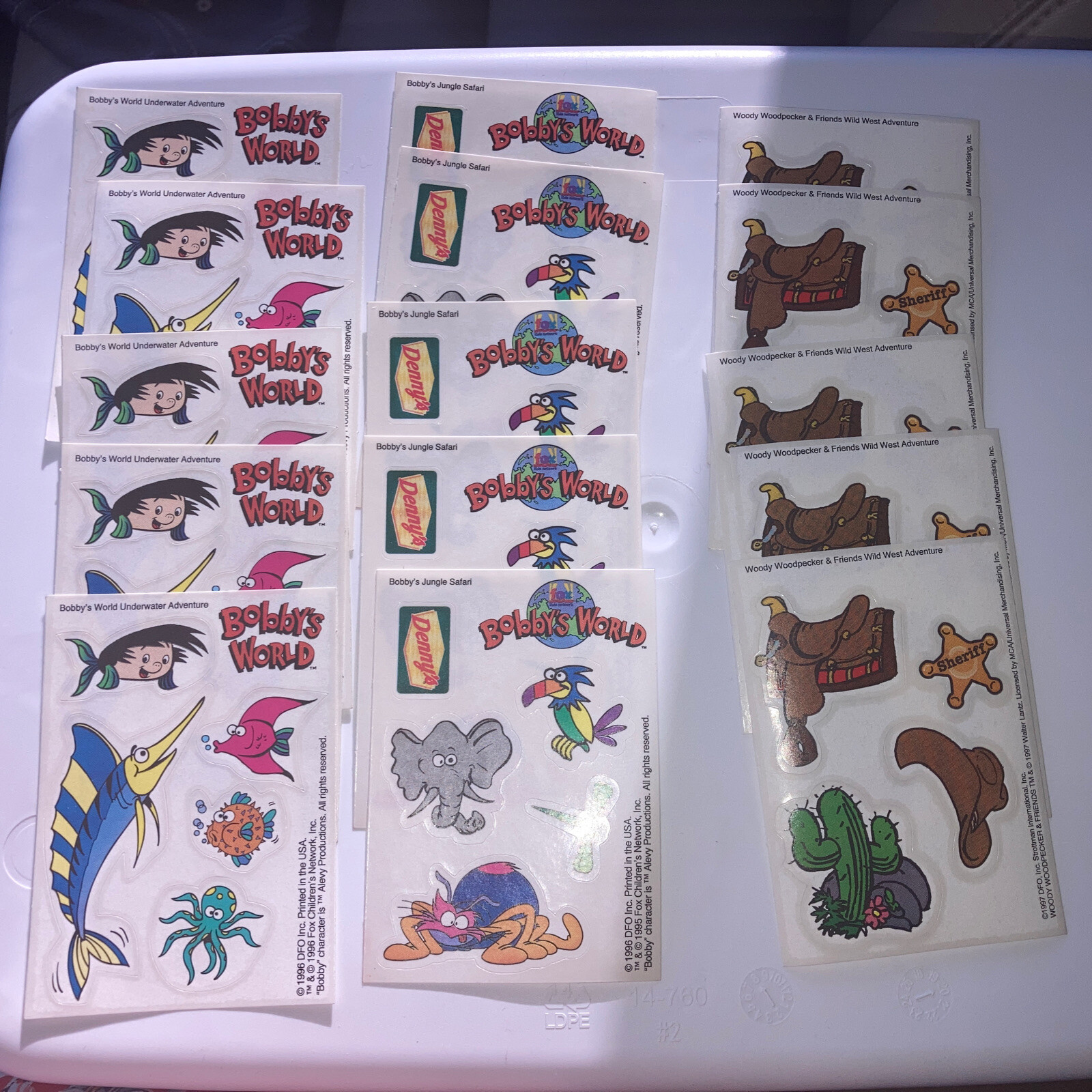 Vintage 1996 1997 Denny's Restaurant Lot 15 Sticker Sheets Bobby’s World Woody
