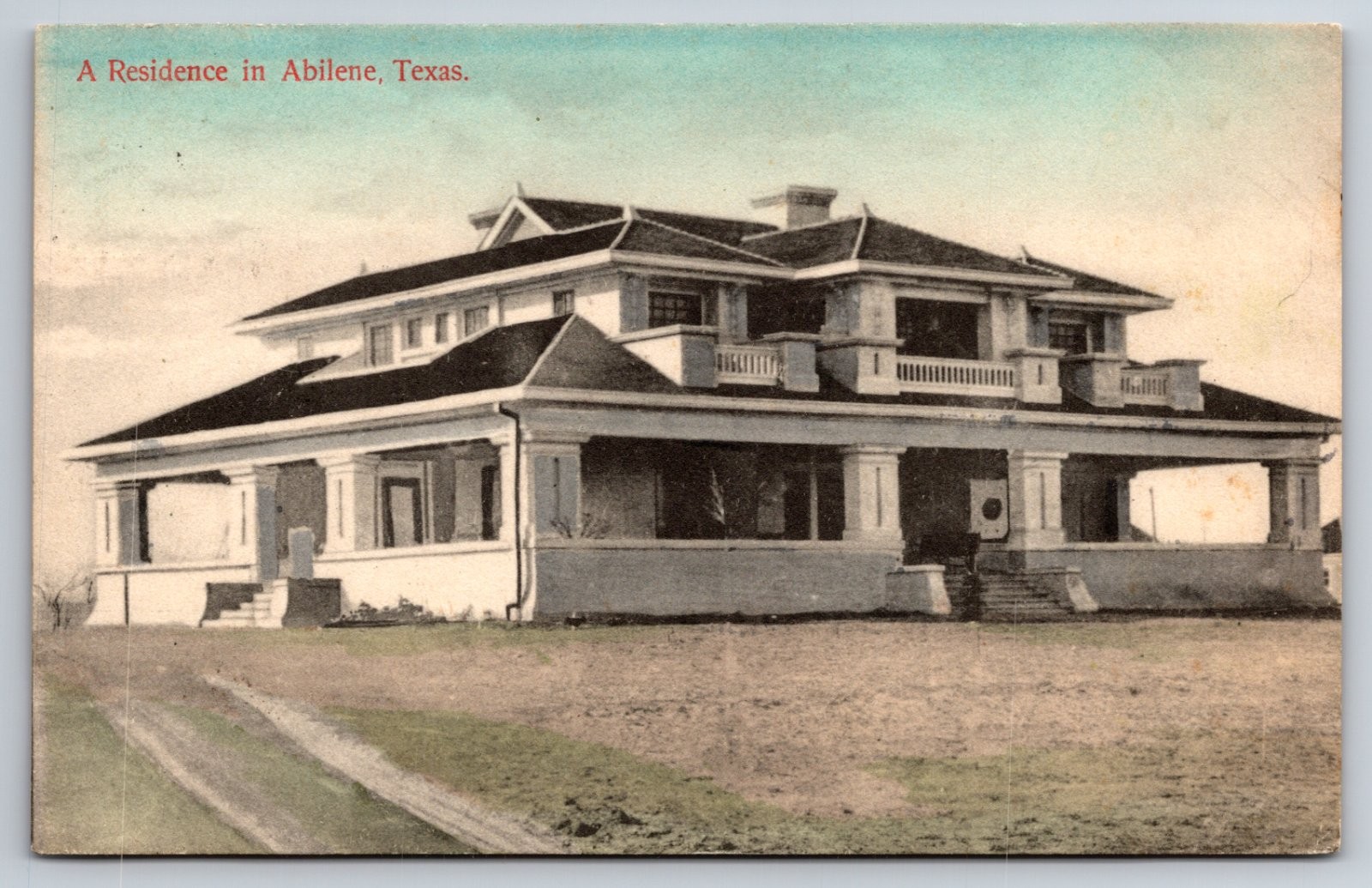 Abilene Texas Residence Home Front Porch Hand-Colored Postcard