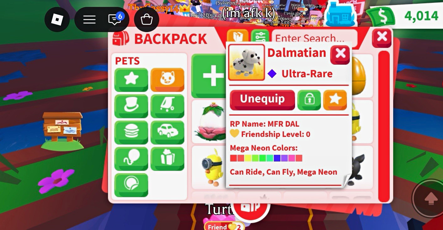 Roblox Adopt Me Dalmatian Ultra-Rare Mega Neon Can Ride & Can Fly