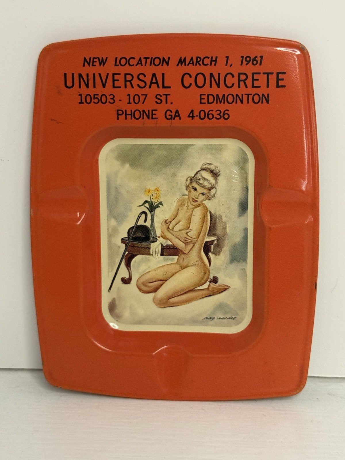 Vintage 1961 Universal Concrete Edmonton Pinup Ashtray Ray Neidel Mid Century