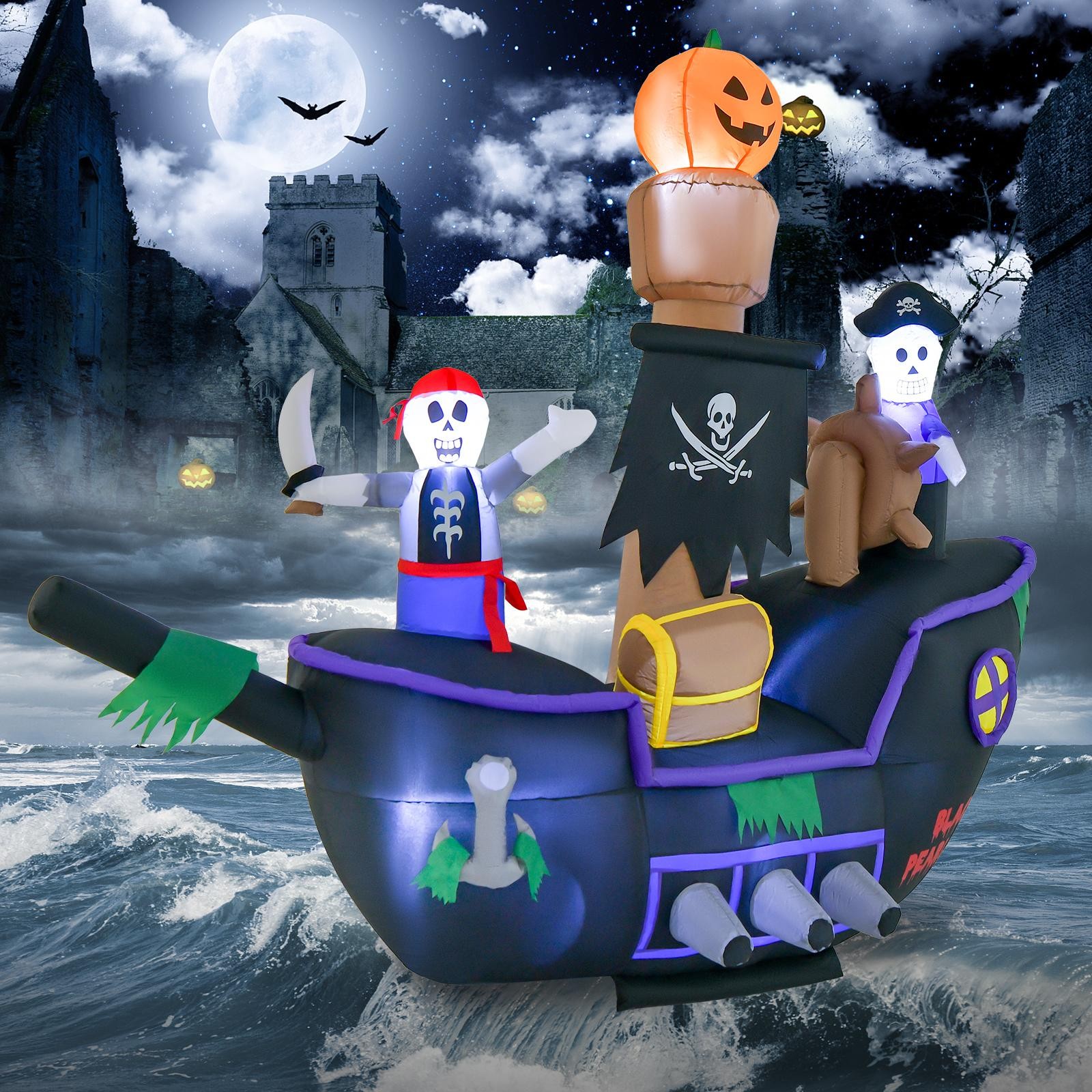 7FT Halloween Inflatable Pirate Ship Skeleton Holiday Decoration with LED Lights