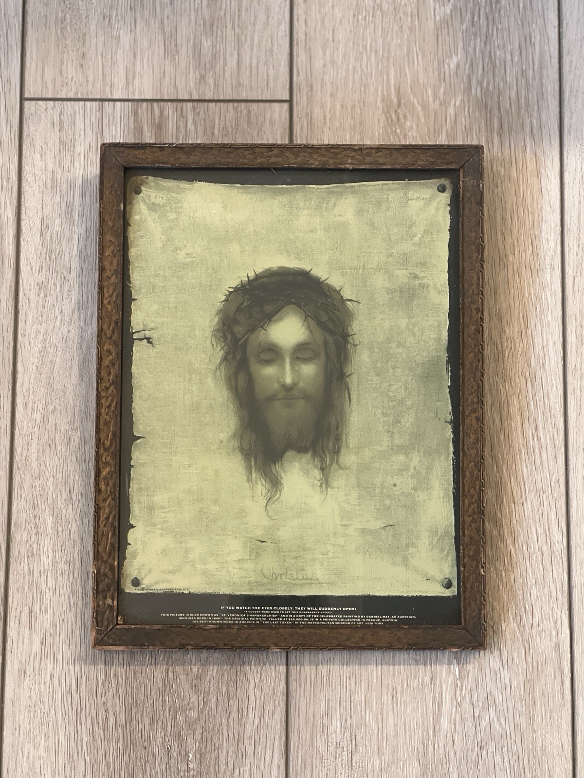 Vintage Gabriel Max \'St. Veronica\'s Handkerchief\' Framed Optical Illusion Print