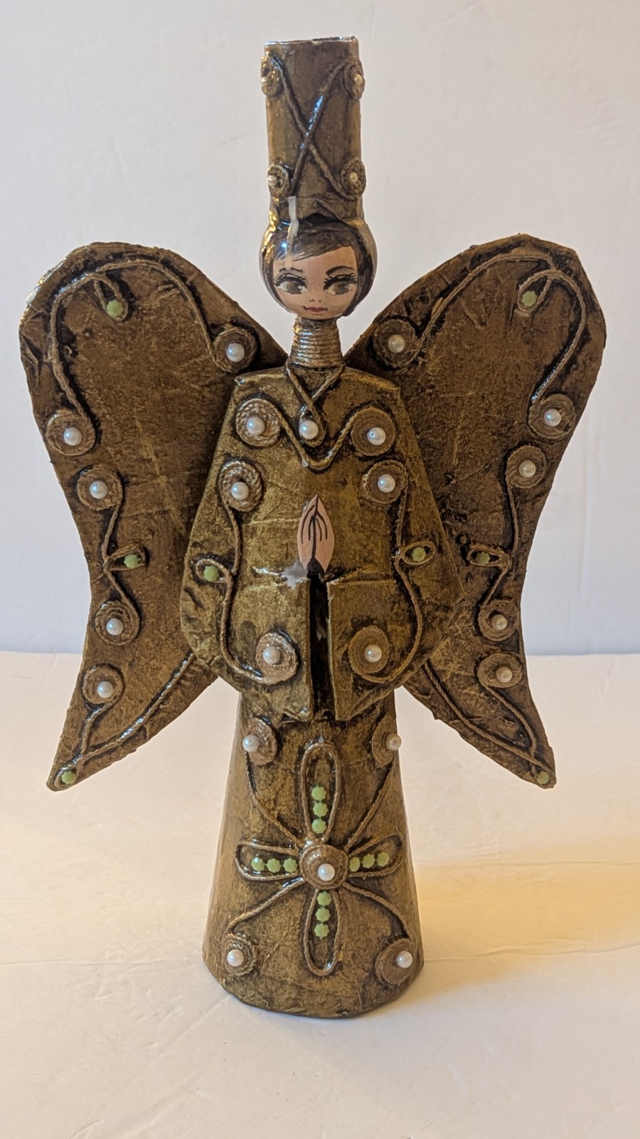 Vintage Paper Mache Angel Abelardo Ruiz Mexico 1960\'s Big Eyes Candle/13\