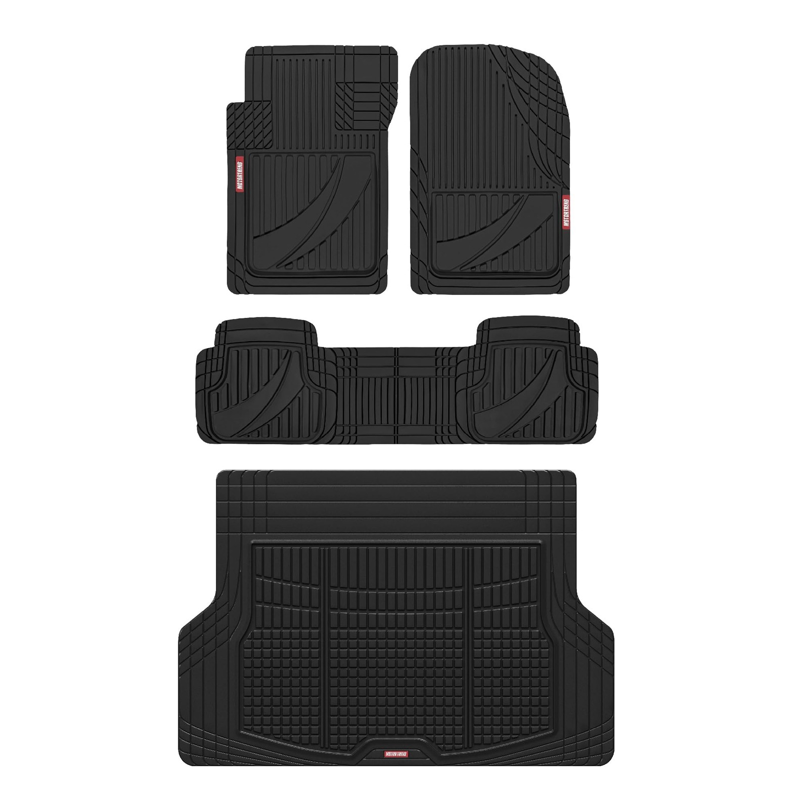 Motor Trend FlexTough Advanced Heavy Duty Black Rubber Car Floor Mats & Cargo Li