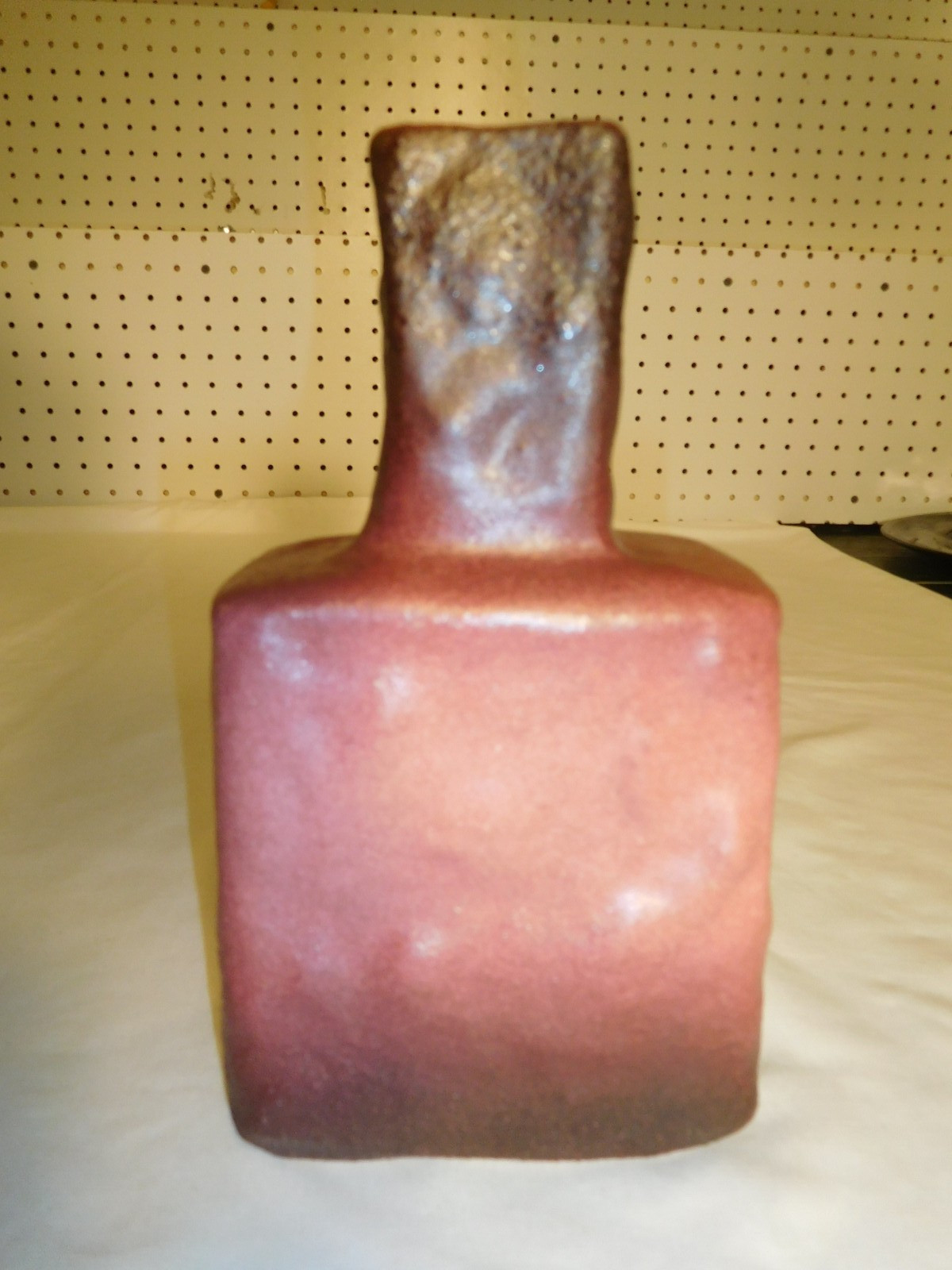 Vintage Brutalist Style Ox Blood Flat Surfaces Rectangular 8 inch Fat Lava Vase