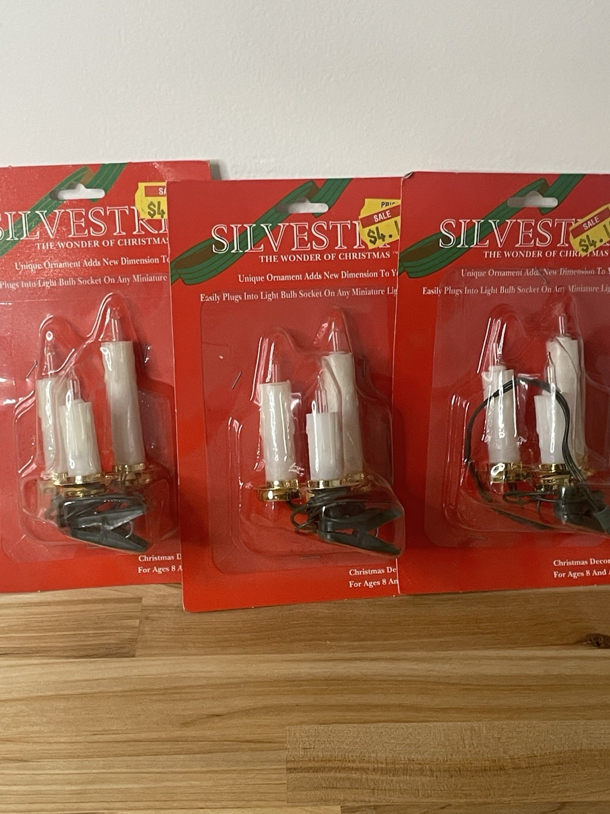VINTAGE SILVESTRI CHRISTMAS PLUG-IN LIGHT UP TRIPLE CANDLE  ORNAMENT Set Of 3