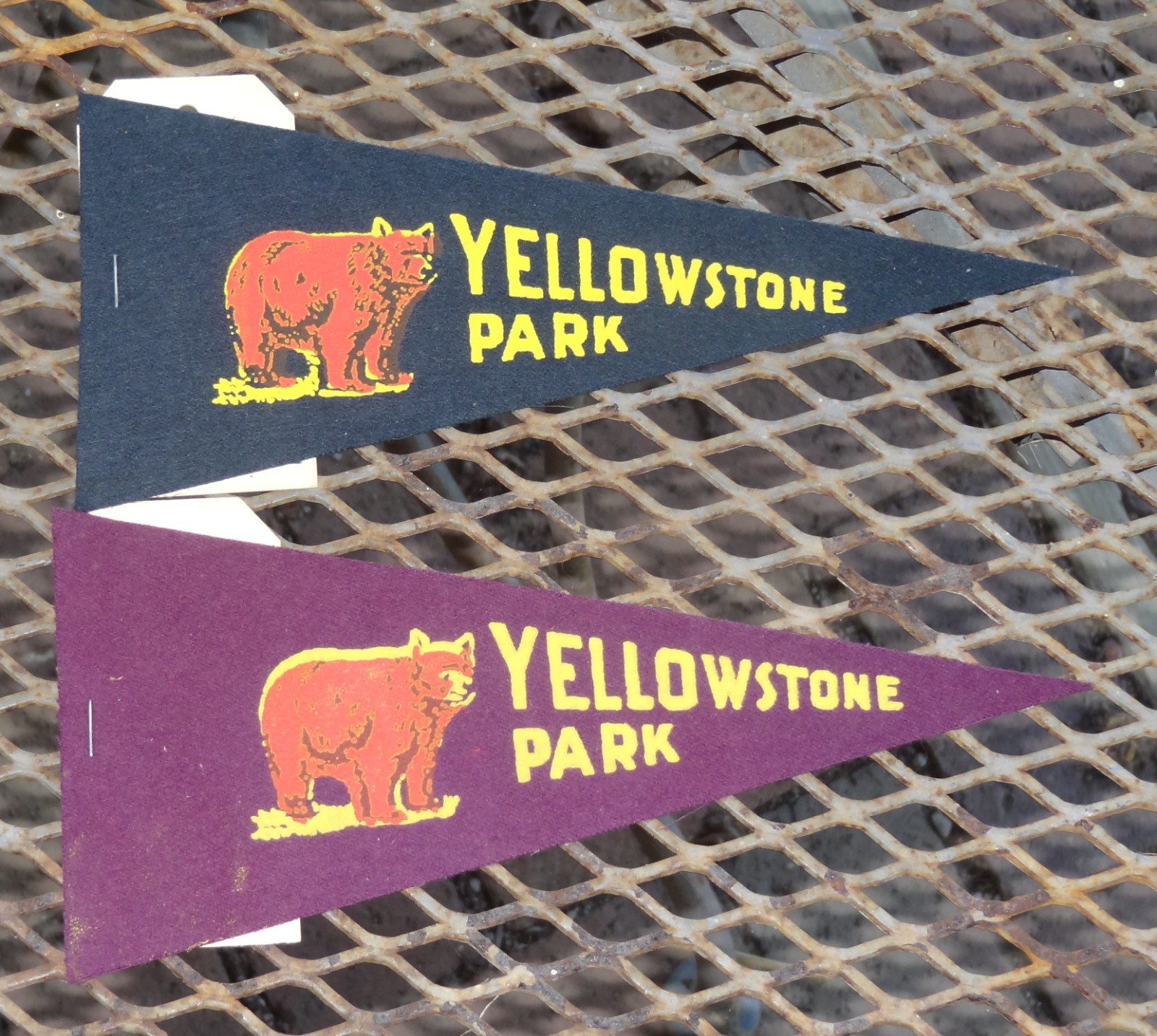 Two Vintage Yellowstone Park Felt Pennant Bear Mailer Postcard