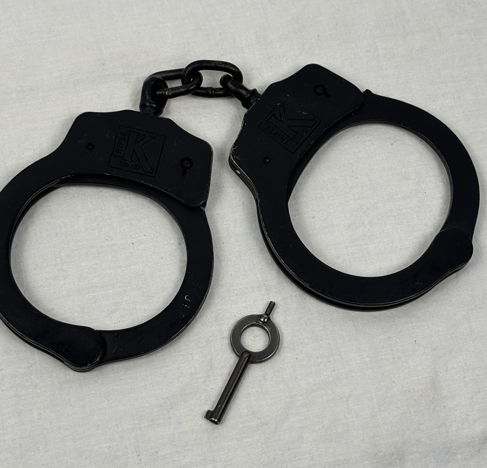 Vintage Triple K Brand Black Handcuffs With Key Pre Owned