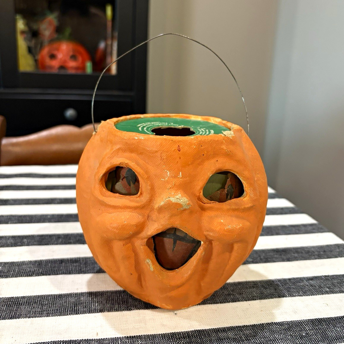 Vintage Halloween Pulp Paper Mache Jack-O-Lantern Choir Boy Pumpkin