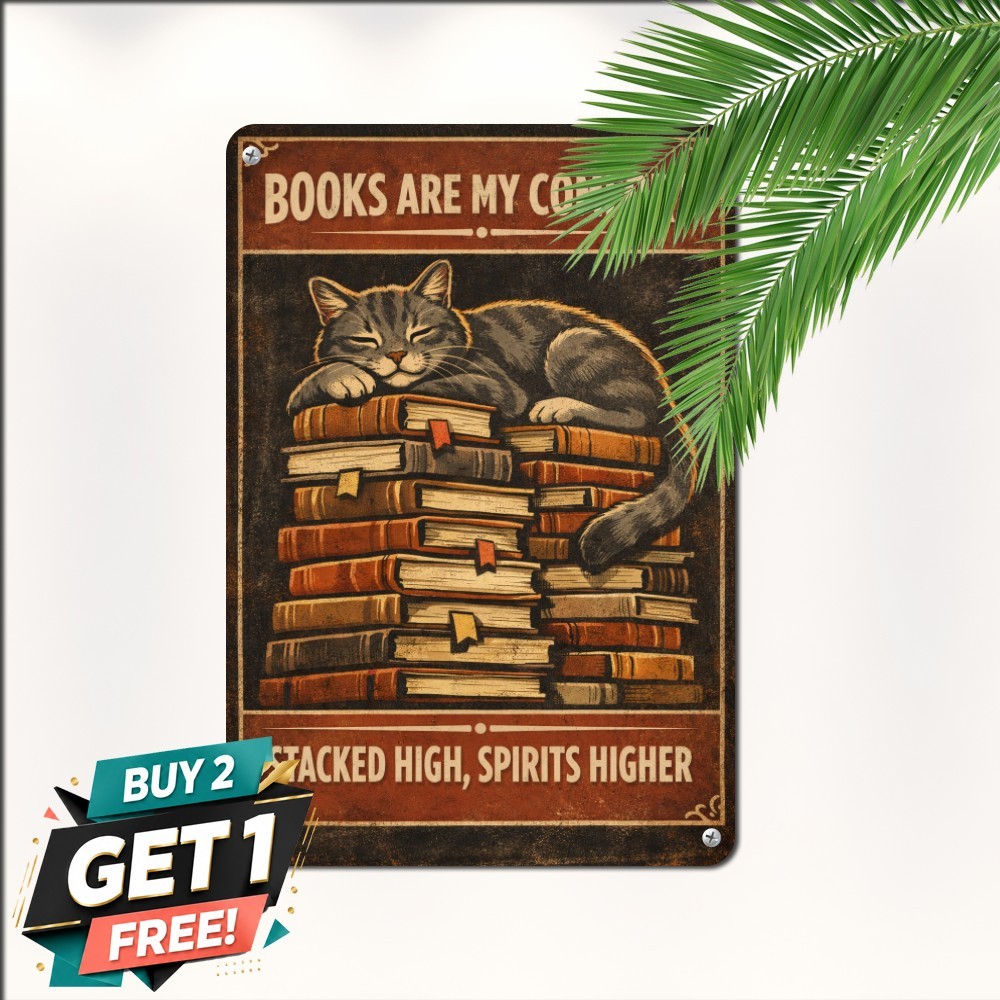 Vintage Cat & Books Tin Metal Signs - It's Not Hoarding If It's Books - 8x12 202