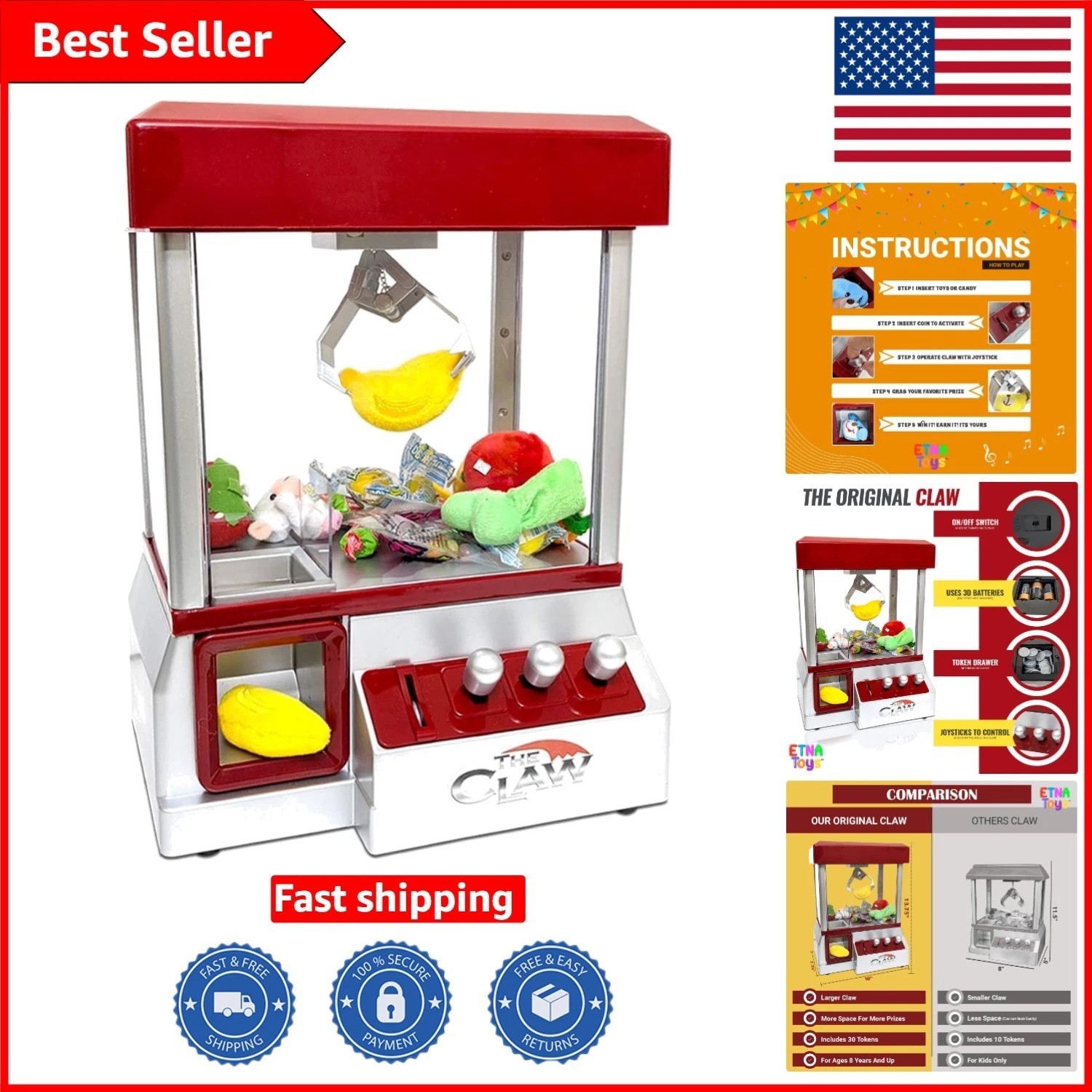 Etna Mini Arcade Claw Machine Candy Dispenser Game for Endless Fun