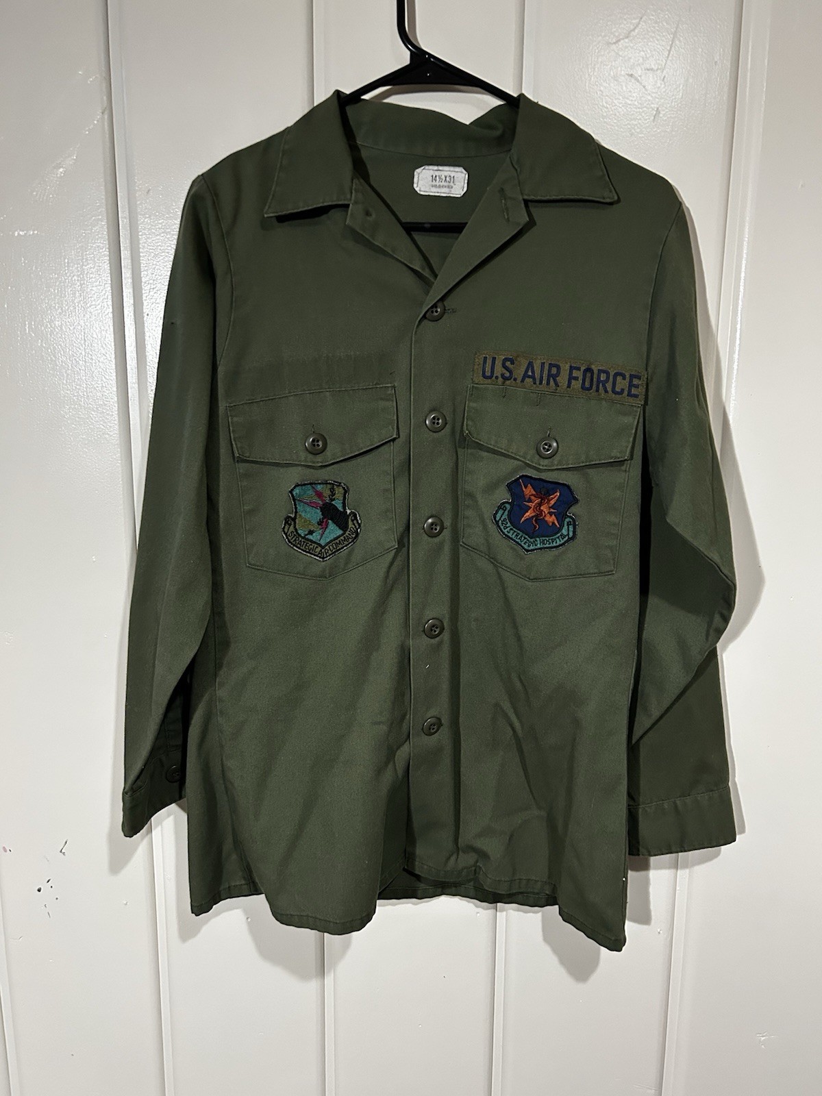 Vintage USAF Utility Shirt Fairchild AFB 92d Strategic Hospital SAC 14.5x31