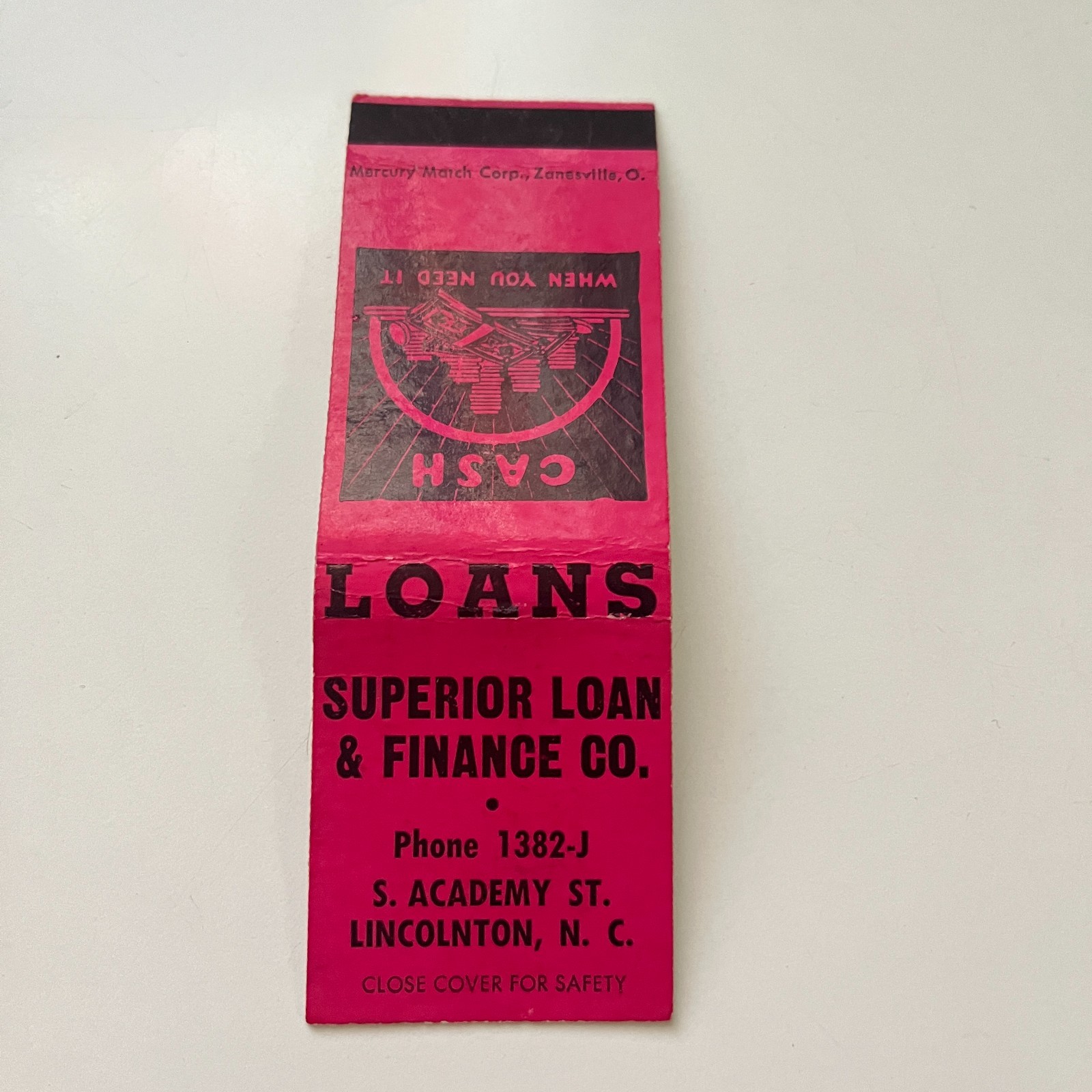 Superior Loan Finance Co S Academy Lincolnton NC Vintage Matchbook Cover TMB88-2