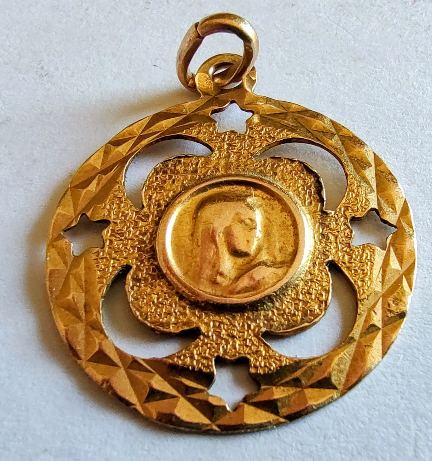 Vintage Virgin Mary Medal Pendant 720 17.3K Yellow Gold 2.94g 22.5mm