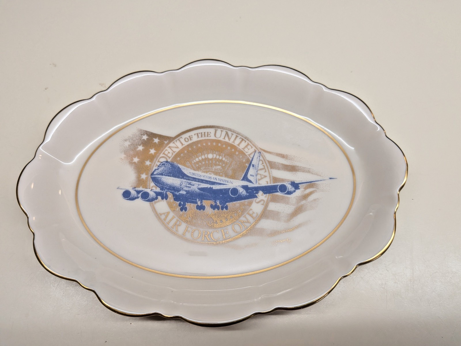 Air Force One White House Pickard China Dish Art / Retired Pilot Lt. Col. KRAUSE