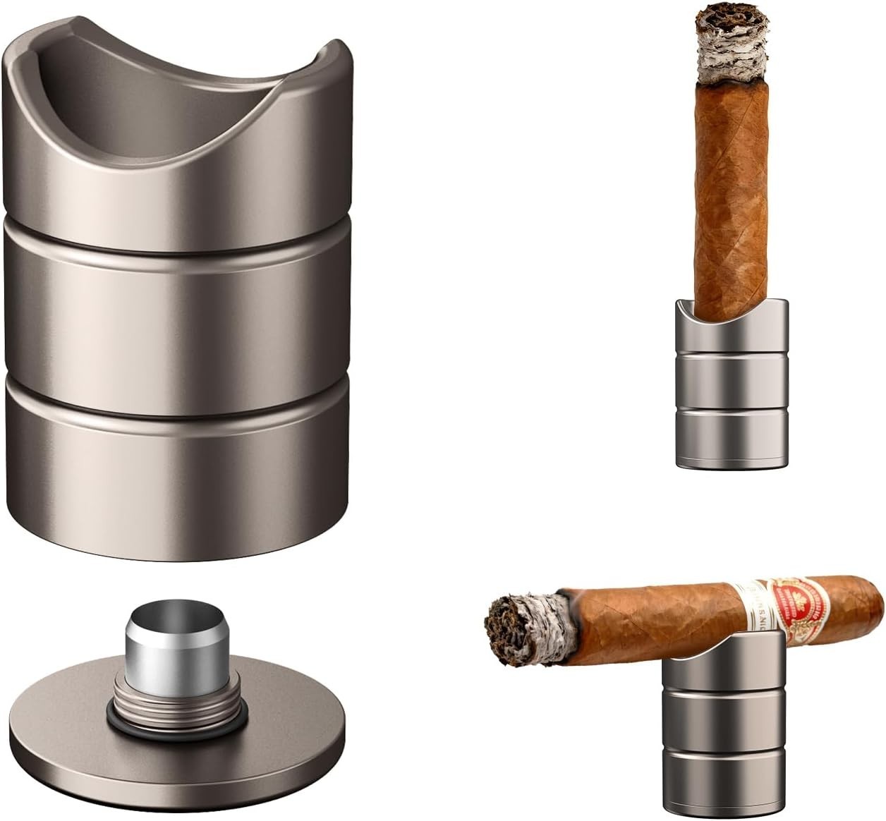 Cigar Stand, Premium Aluminum Cigar Holder with Built-In Punch, Portable 3-In-1