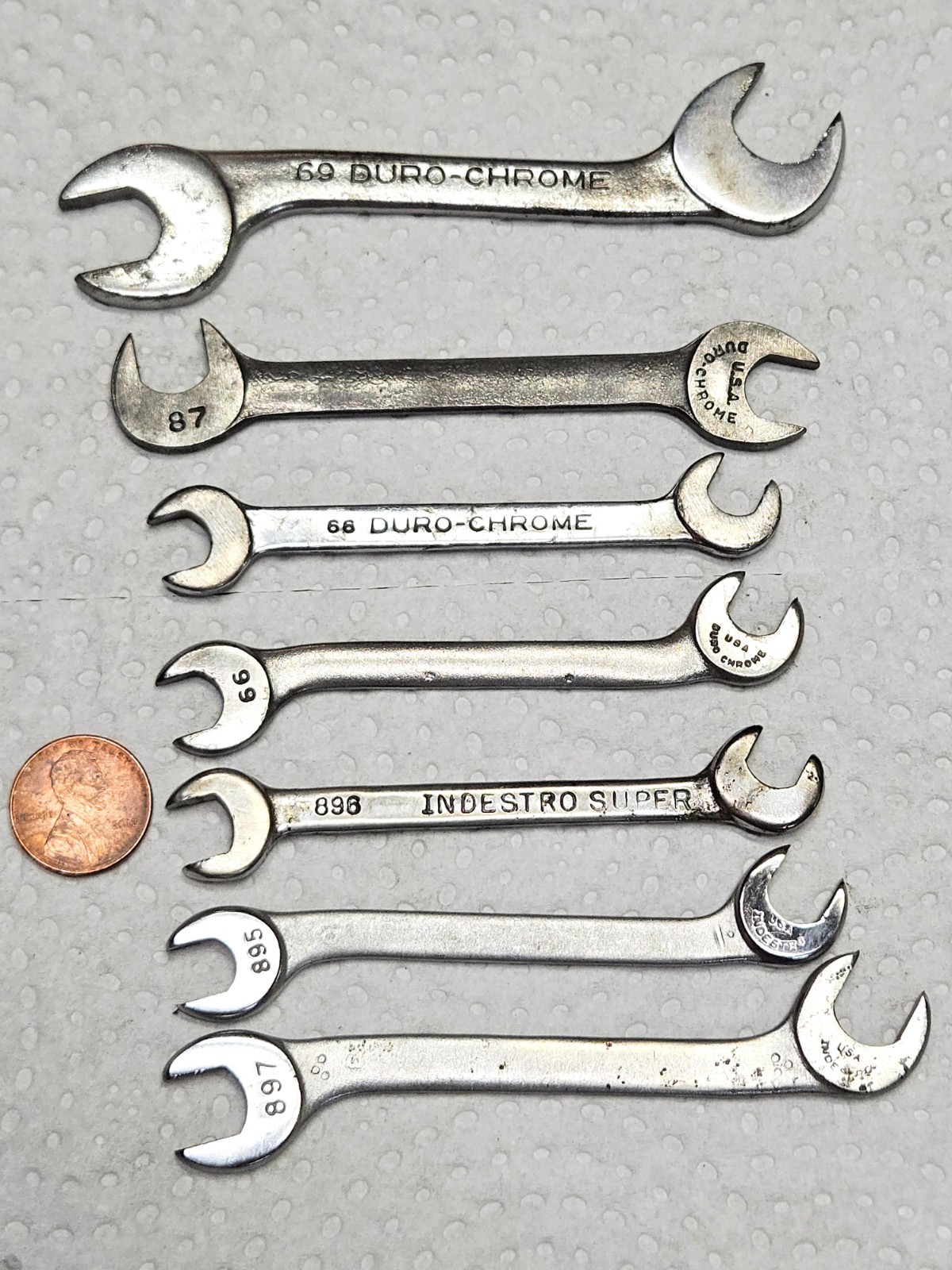 Vintage Duro-Chrome/Indestro Tappet Thin Profile Offset Open End Wrench Set USA