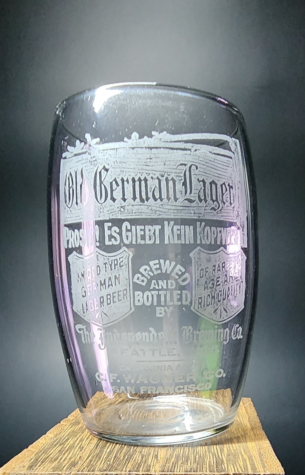 Nice 1905 Old German Lager Pre-prohibition Beer Etched Sampling Glass Seattle