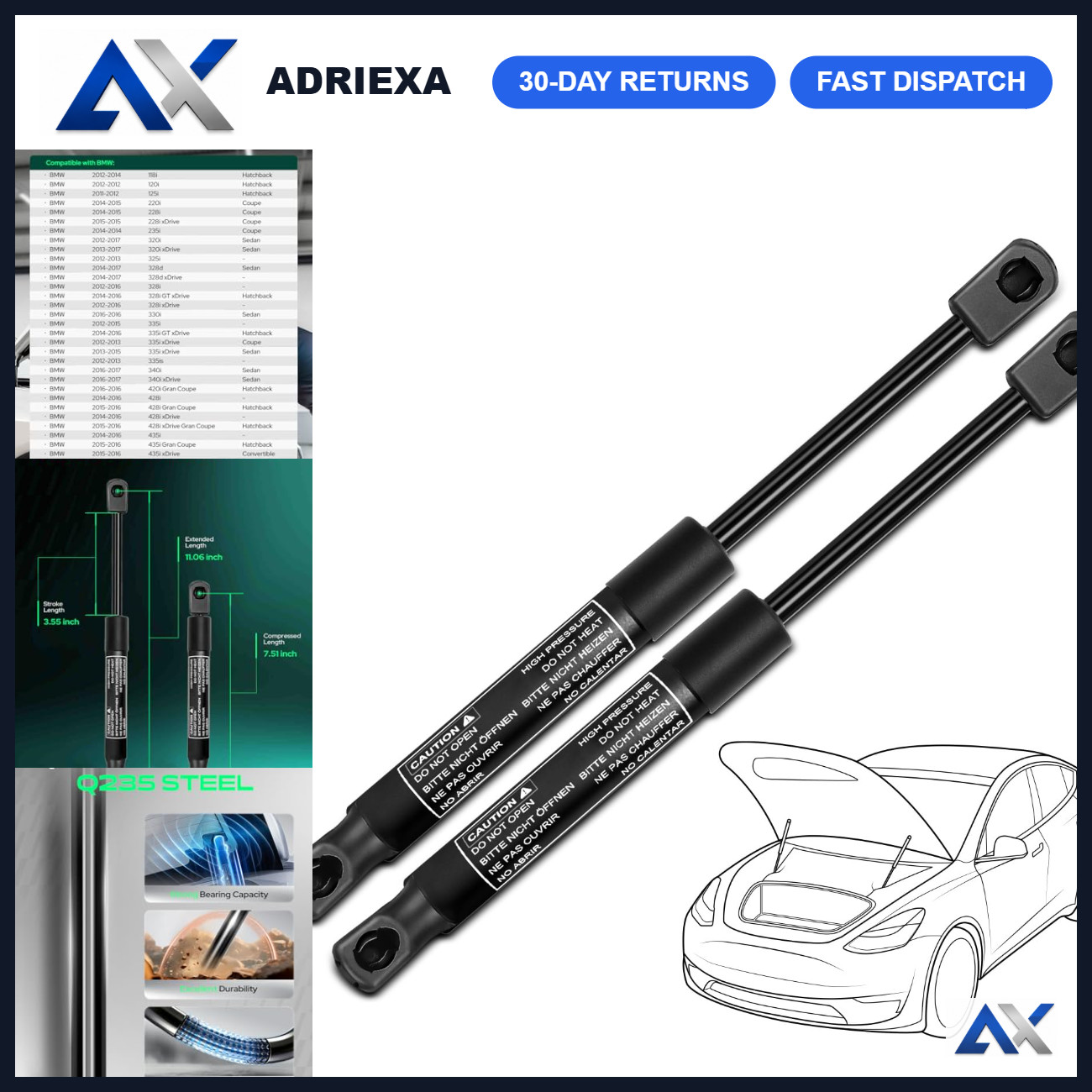 YHTAUTO Front Hood Gas Struts Lift Supports for BMW 1/2/3/4 Series
