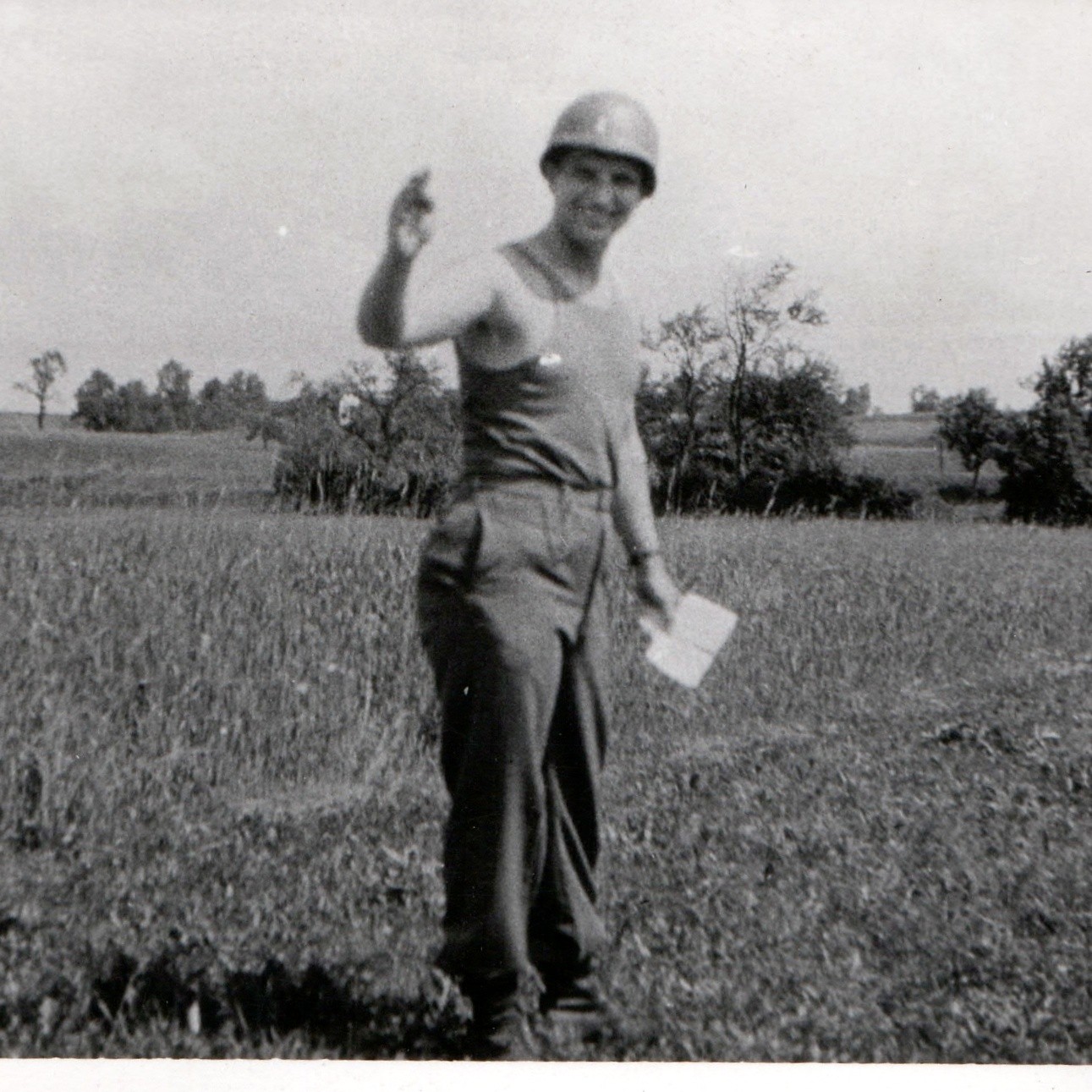 c1940s WWII Soldier Helmet Field Undershirt Snapshot Photo Agfa Brovira Military