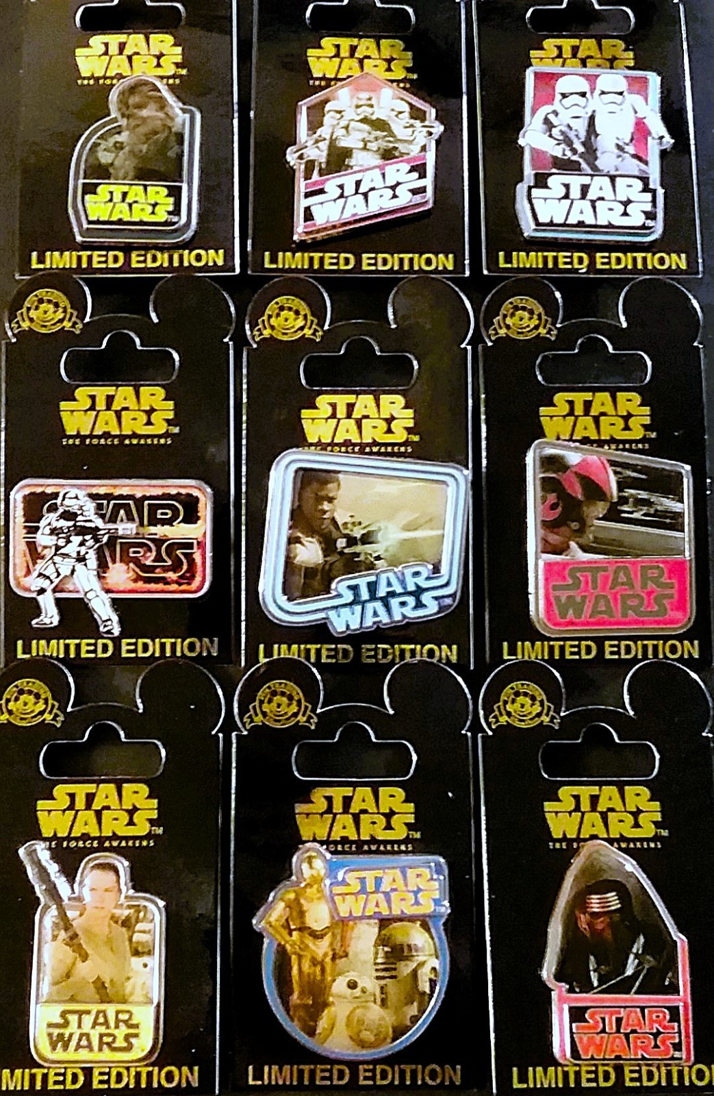 2015 DISNEY STAR WARS THE FORCE AWAKENS COUNTDOWN PIN LOT - 9 PINS (LE 10000)