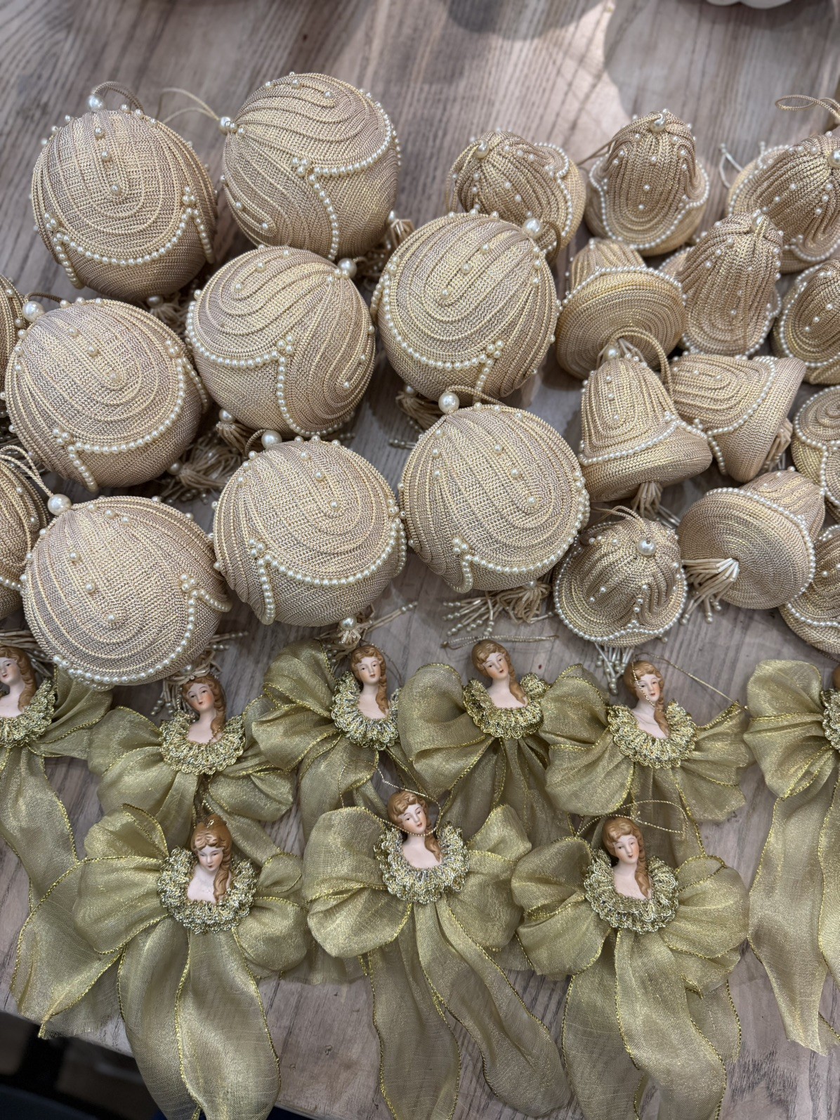 Vintage 1970s80s Gold & Ivory Beaded Christmas Ornaments – Made in Taiwan R.O.C.