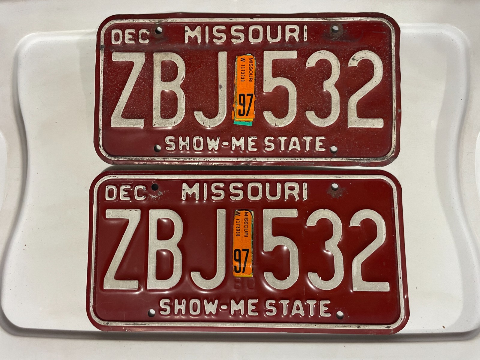 Missouri License Plate Pair of License Plates 1997 DECEMBER ZBJ 532