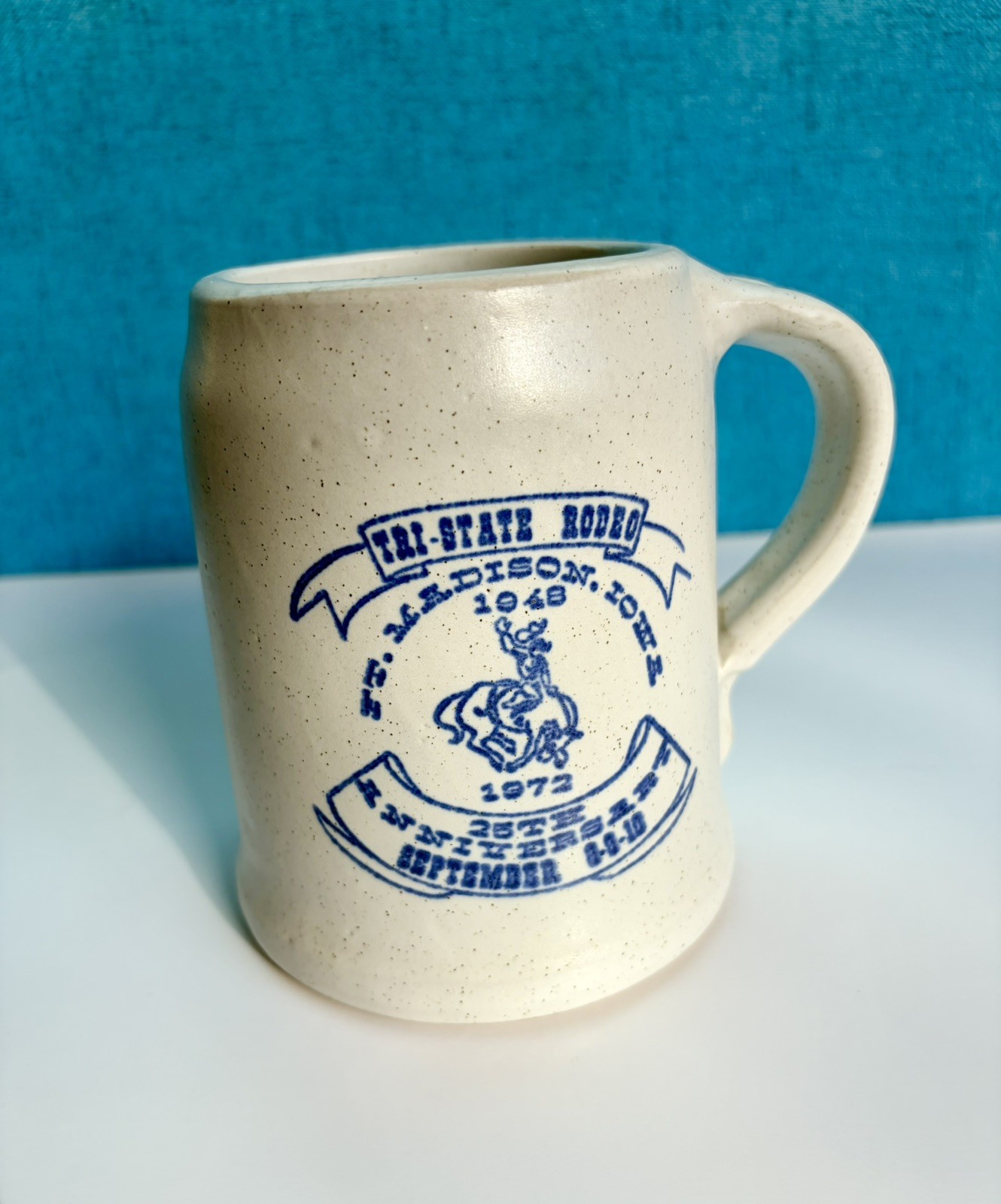 Vintage 1972 Tri-State Rodeo Stoneware Mug 25th anniversary Fort Madison Iowa