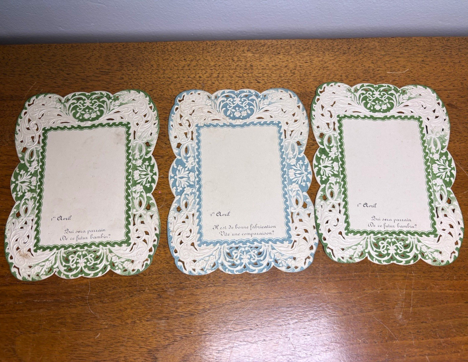 Antique French 1er Avril Paper Lace Cards Lot 3 Victorian April Fools