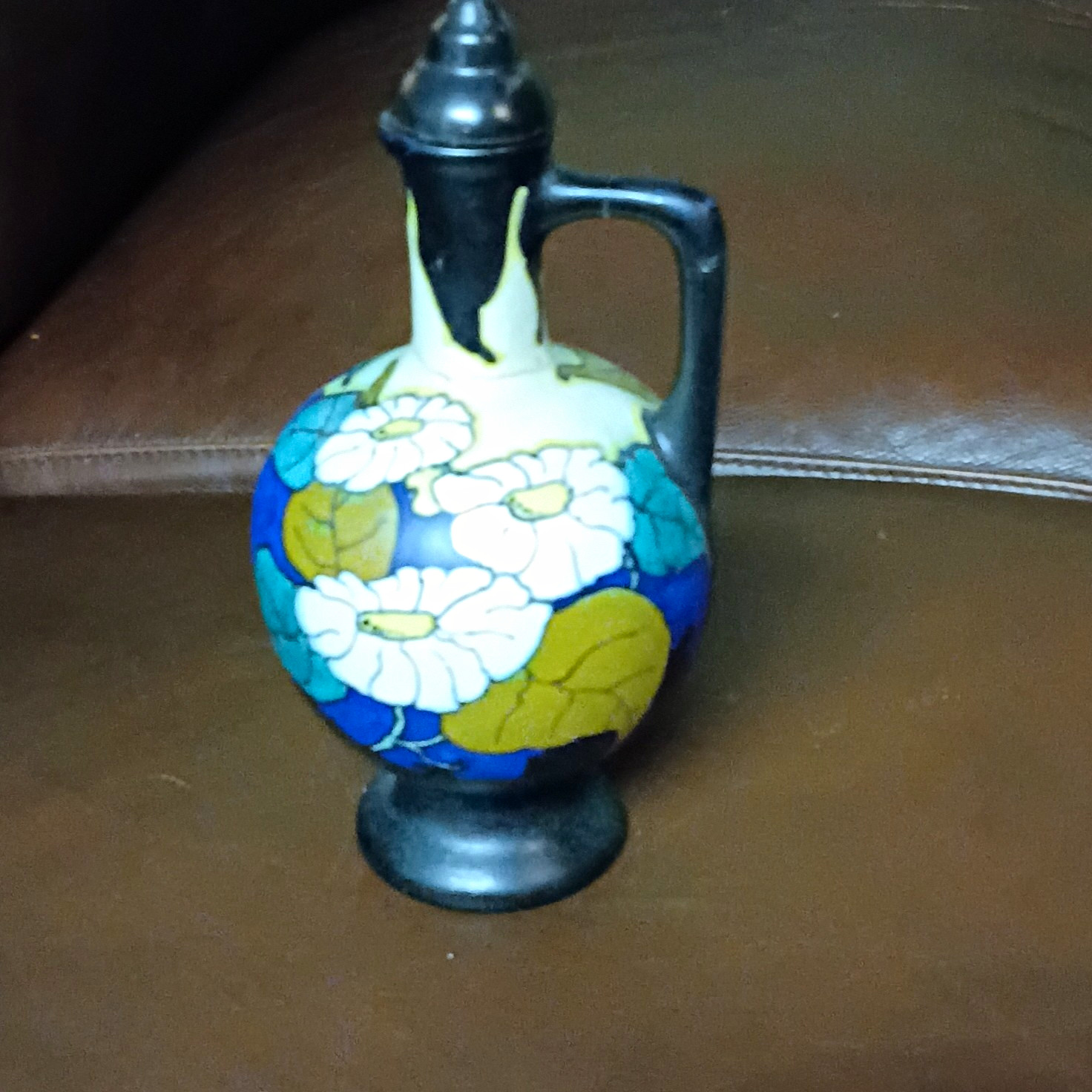 Antique Margriet Hand-Painted Floral Lidded Pitcher Jug Art Nouveau Small
