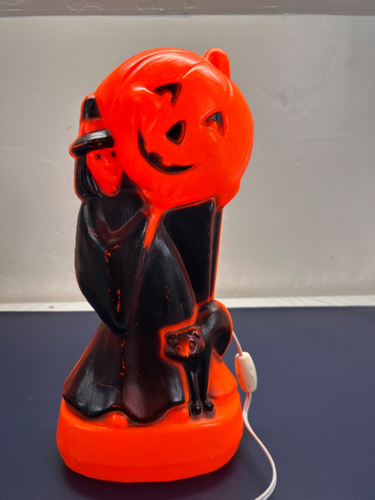 Vintage GENERAL FOAM Company Halloween WITCH Black CAT Pumpkin BLOW MOLD Lighted