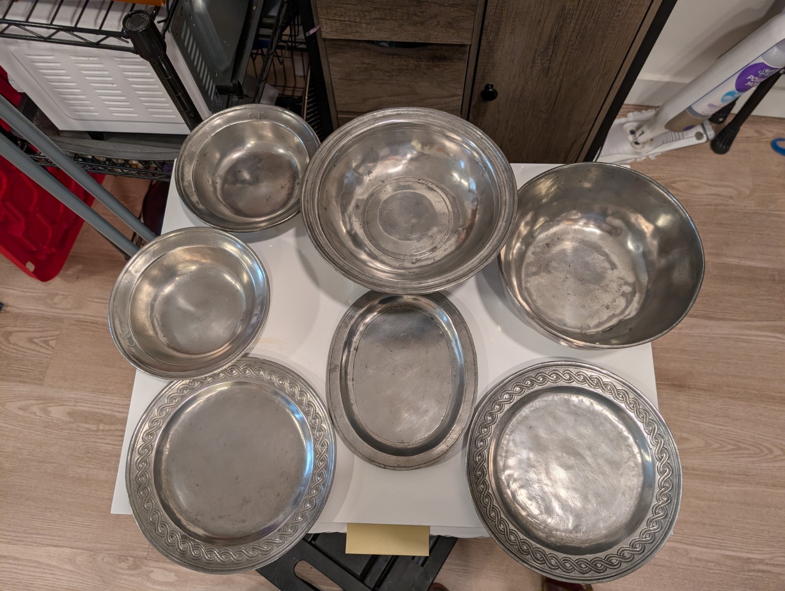 vintage pewter 7 piece set