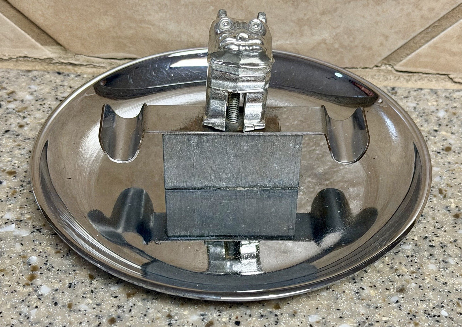 Vintage Mack Truck Bulldog Ashtray Chrome Metal Collectible Hamilton Products