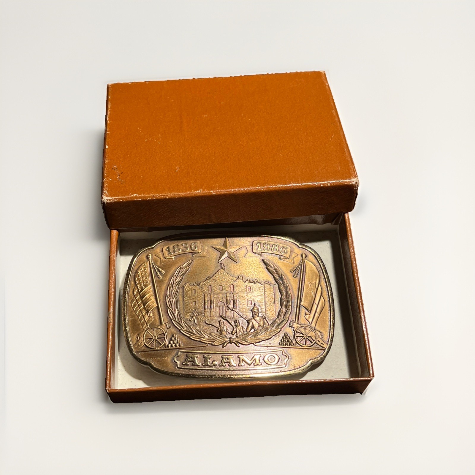The Defense of the Alamo Belt Buckle Bronze 1836-1986 Commemorative 150th