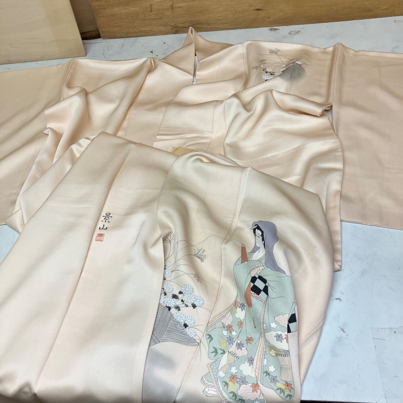 Vintage Japanese Silk Kimono Bijinga Beauty Lady Art Houmongi