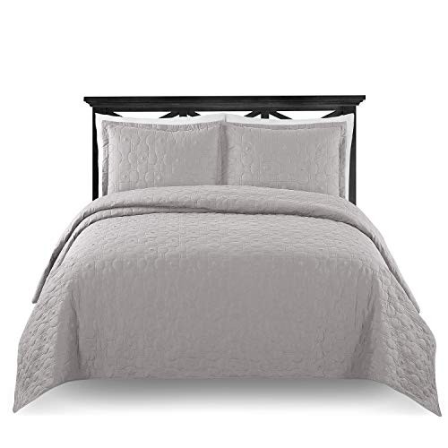 M Fabulous Modern Oversize Light Weight Stitched Bedspread 3Pcs Mid Century Gray