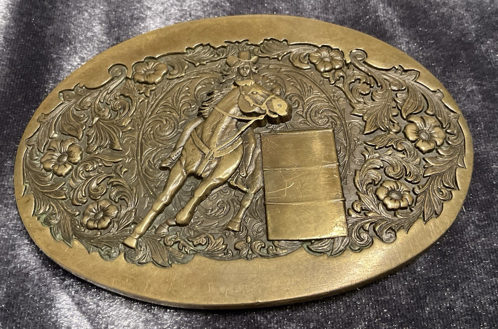 Vintage Award Design Medals Solid Brass Belt Buckle Barrel Racer Western OKLA