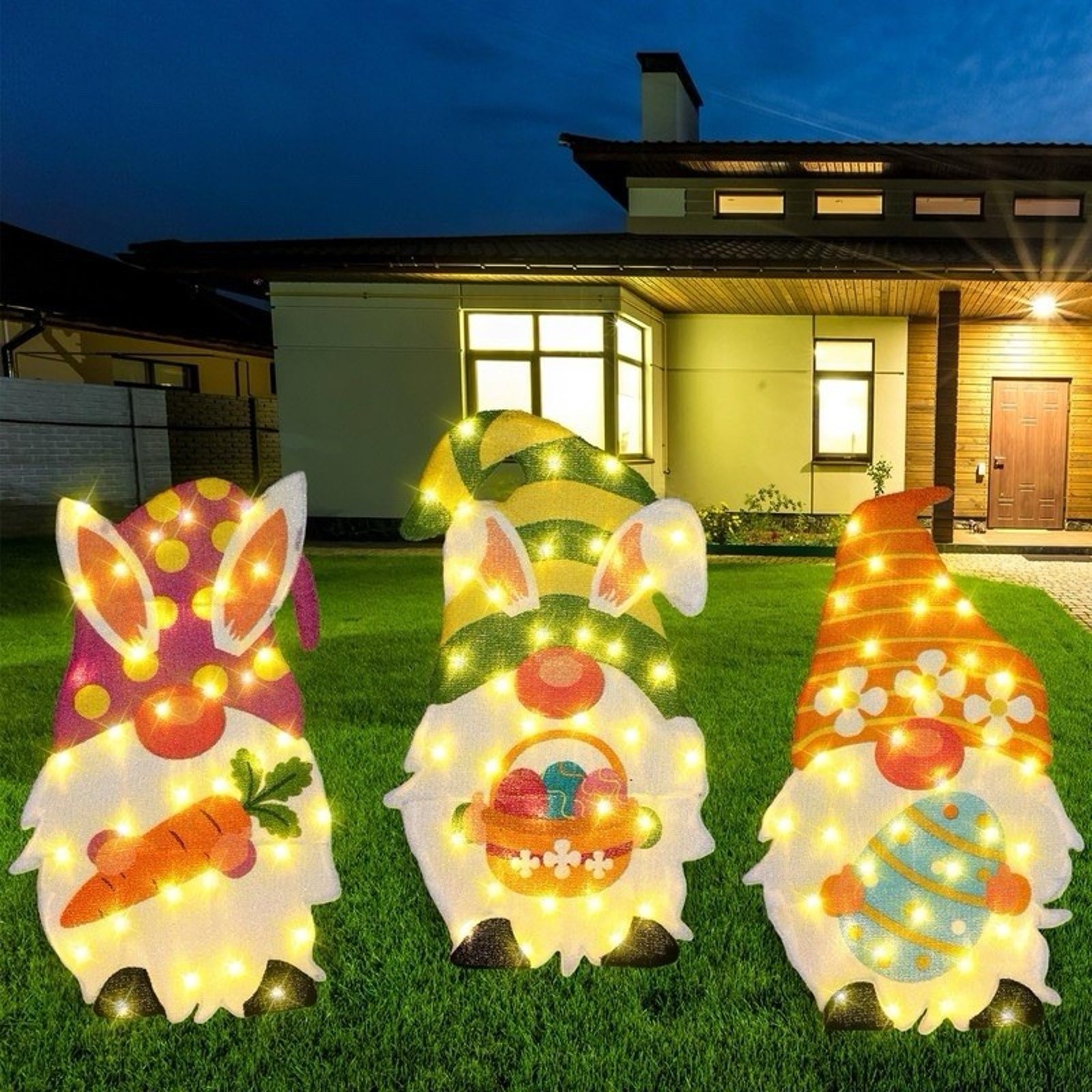 3Pcs Christmas Large Gnomes Lighted Sign Outdoor Tinsel 24x20 Inch 50 LED Gnome