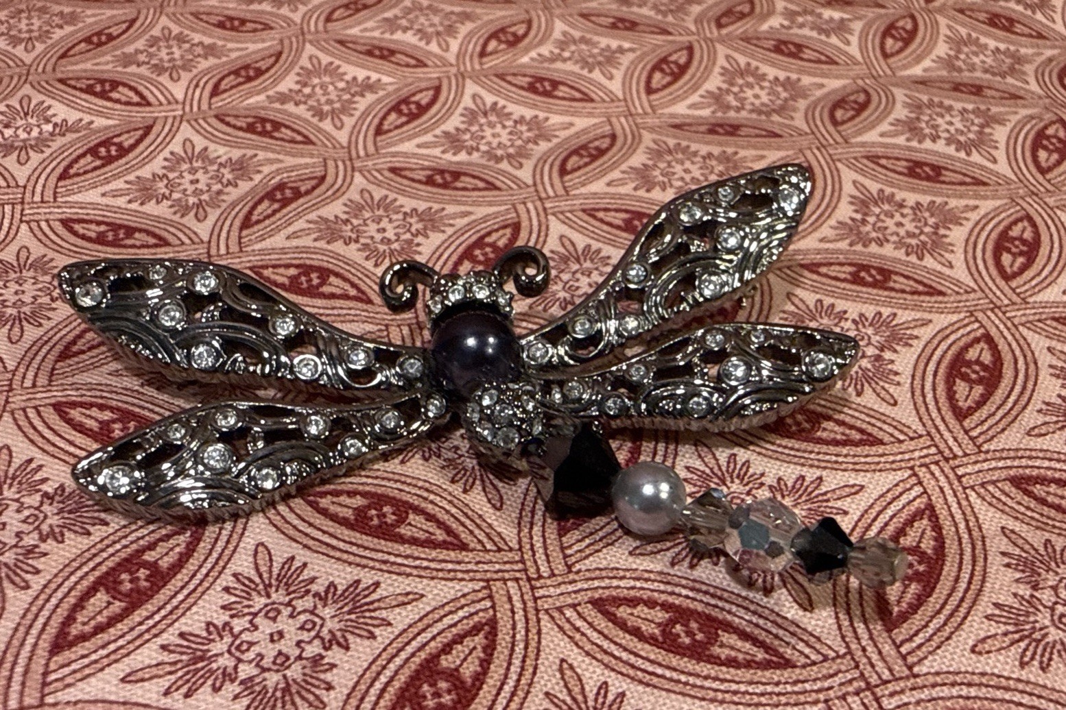 Swan Swarovski Gunmetal Grey Dragonfly  Brooch Pin RARE 