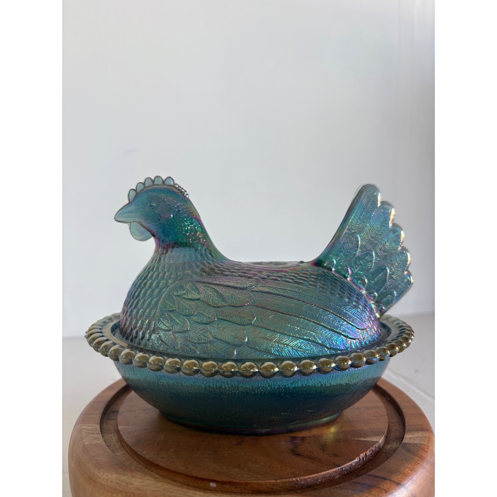 Vintage iridescent Bicentennial Blue Indiana glass HON 7in. Farmhouse.Whimsigoth
