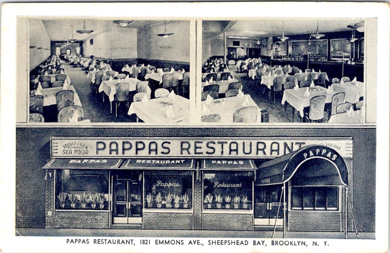 Brooklyn, NY New York PAPPAS RESTAURANT Sheepshead Bay 1945 Advertising Postcard