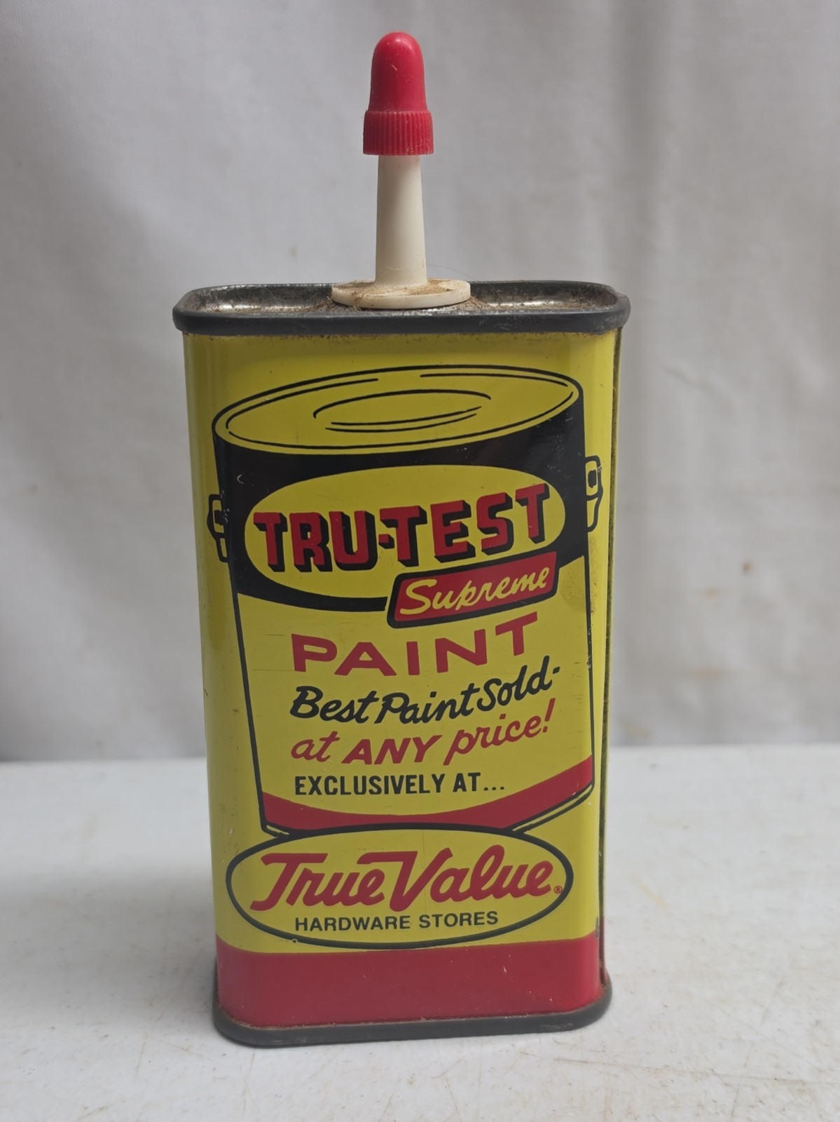 Vintage 1950s True VALUE Hardware TRU-TEST Household Oil Tin Litho Can