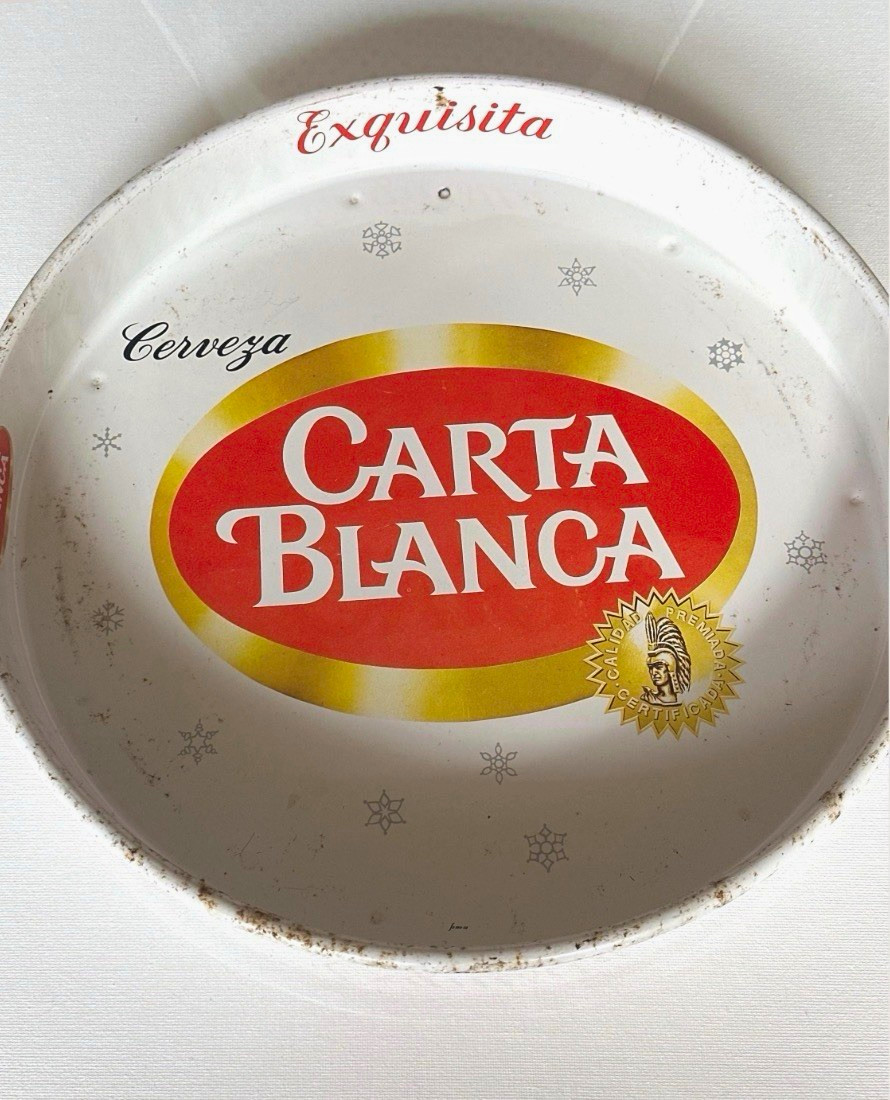 Carta Blanca Cerveza Exquisita Vintage 1960s Round Beer Serving Tray Breweriana