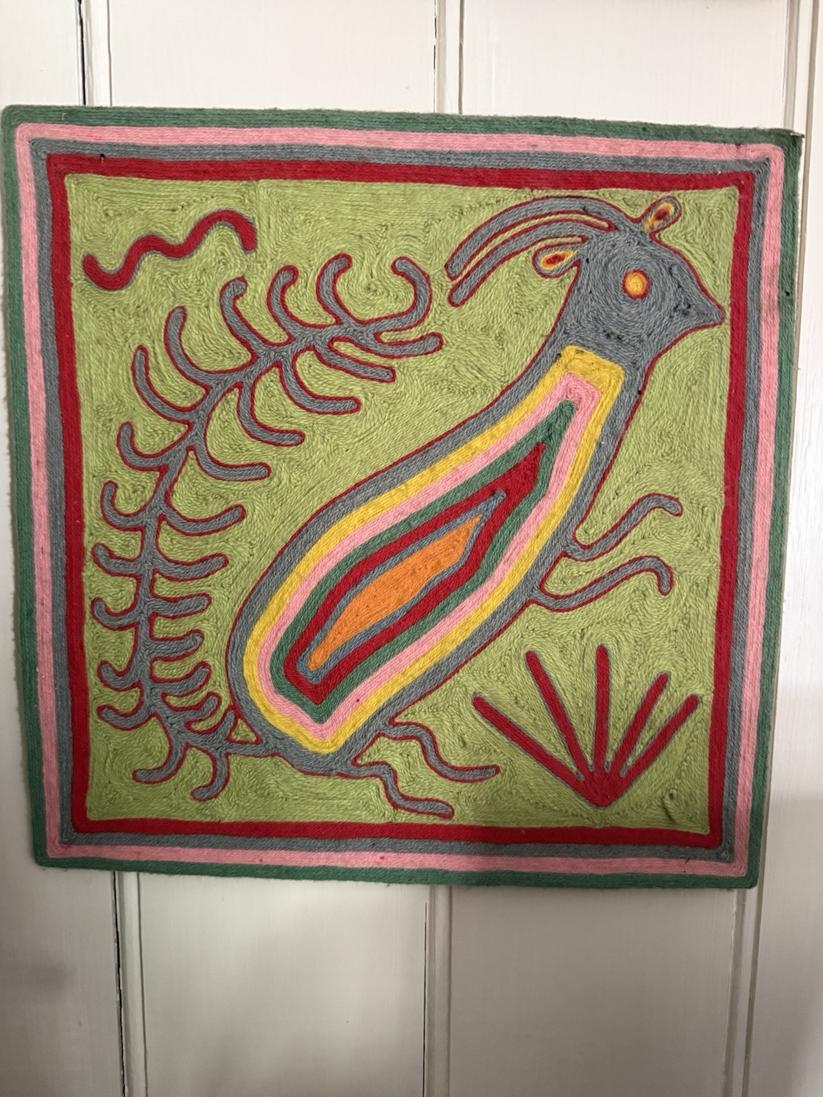 4 Huichol Yarn Paintings 16”X16” vintage