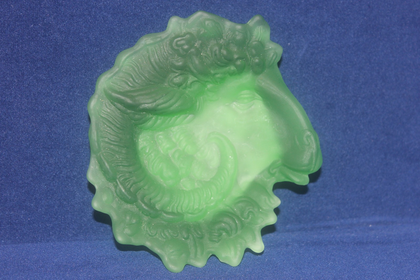 RARE Vintage Tiffin Ram Head Dish, Frosted Satin Green, 1920's RARE Vintage Tiffin Ram Head Dish, Frosted Satin Green, 1920's