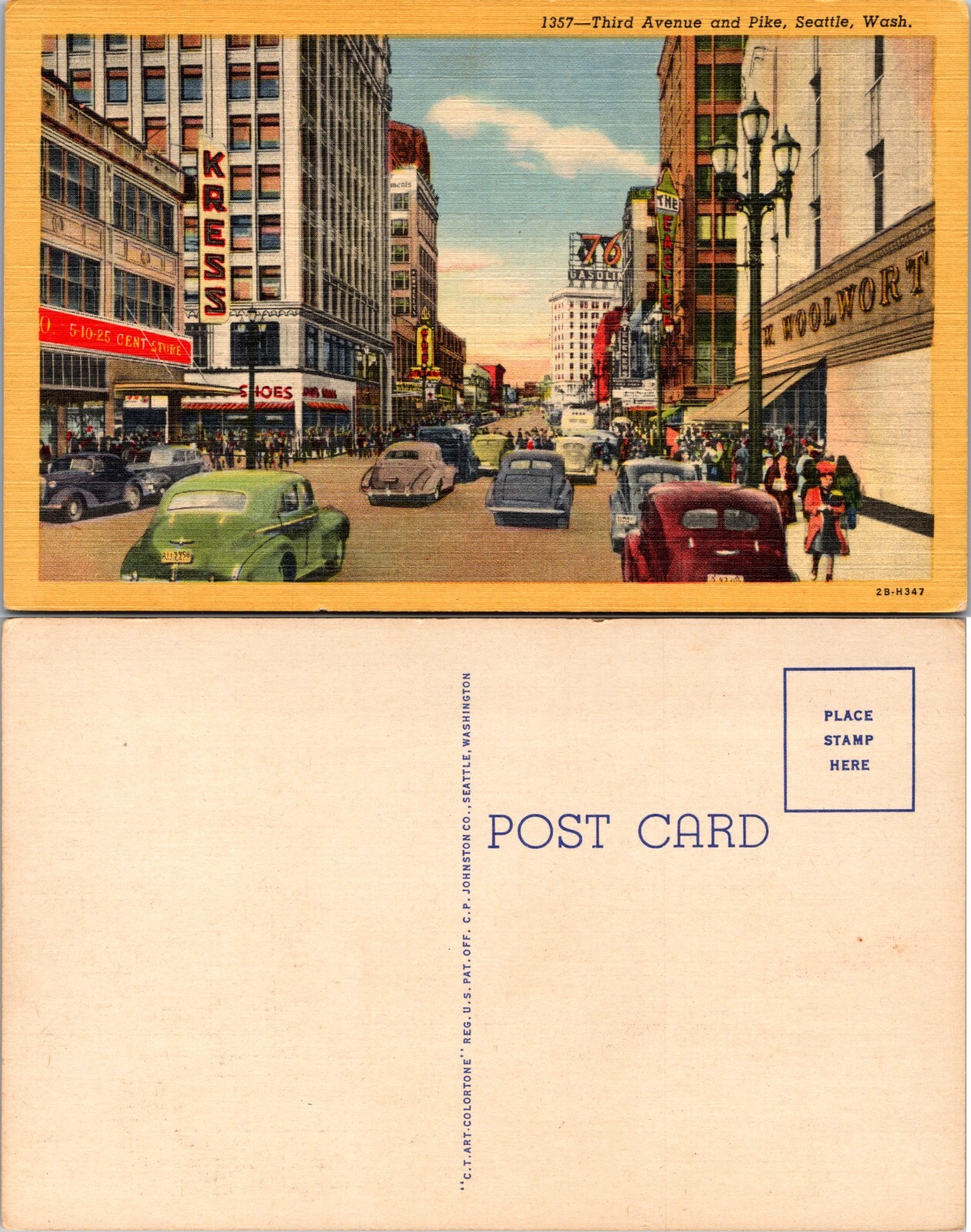 Third Avenue and Pike Street Scene Seattle Washington WA Postcard