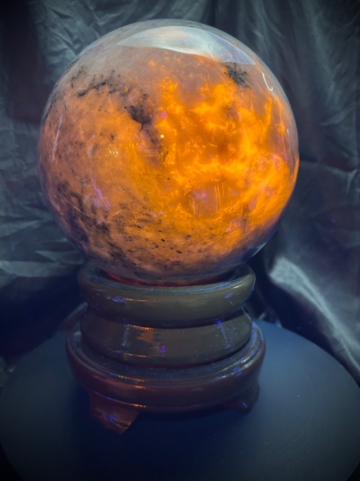 7.5” Colossal  Afghanite Sphere With Wood Swivel Stand UV REACTIVE 20 pounds+