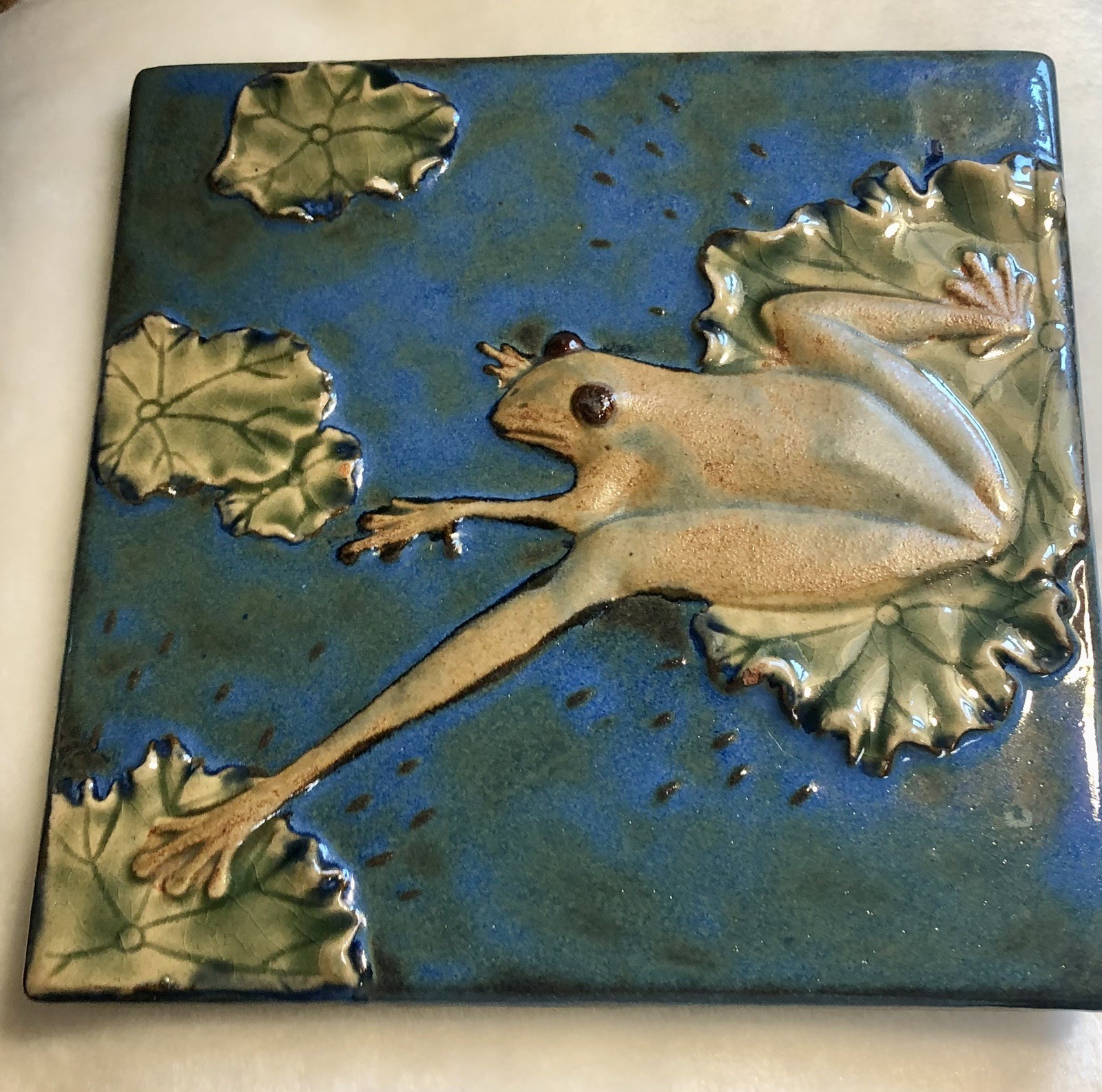 Frog And Lily Pad Tile Made By Global Views 8 X8  High Gloss 3D  Gorgeous