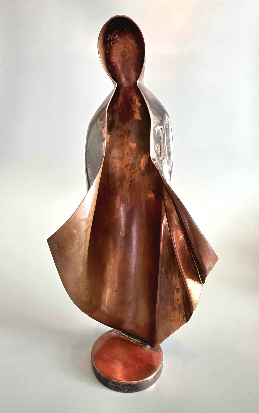(614) Vintage Los Castillo Taxco Mexico Copper & Silverplate Madonna Sculpture